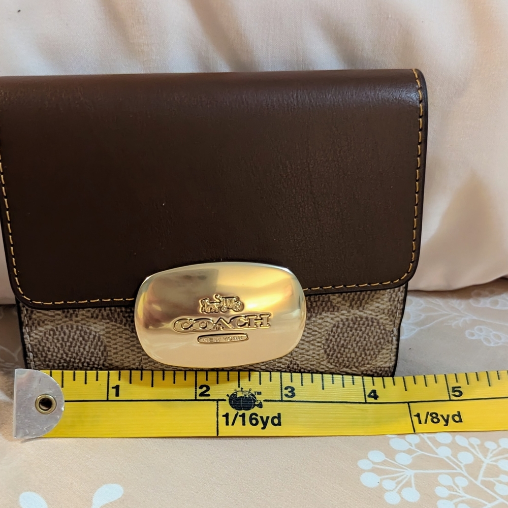 Coach Brown and Tan Wallet with Gold Clasp - Picture 3 of 6